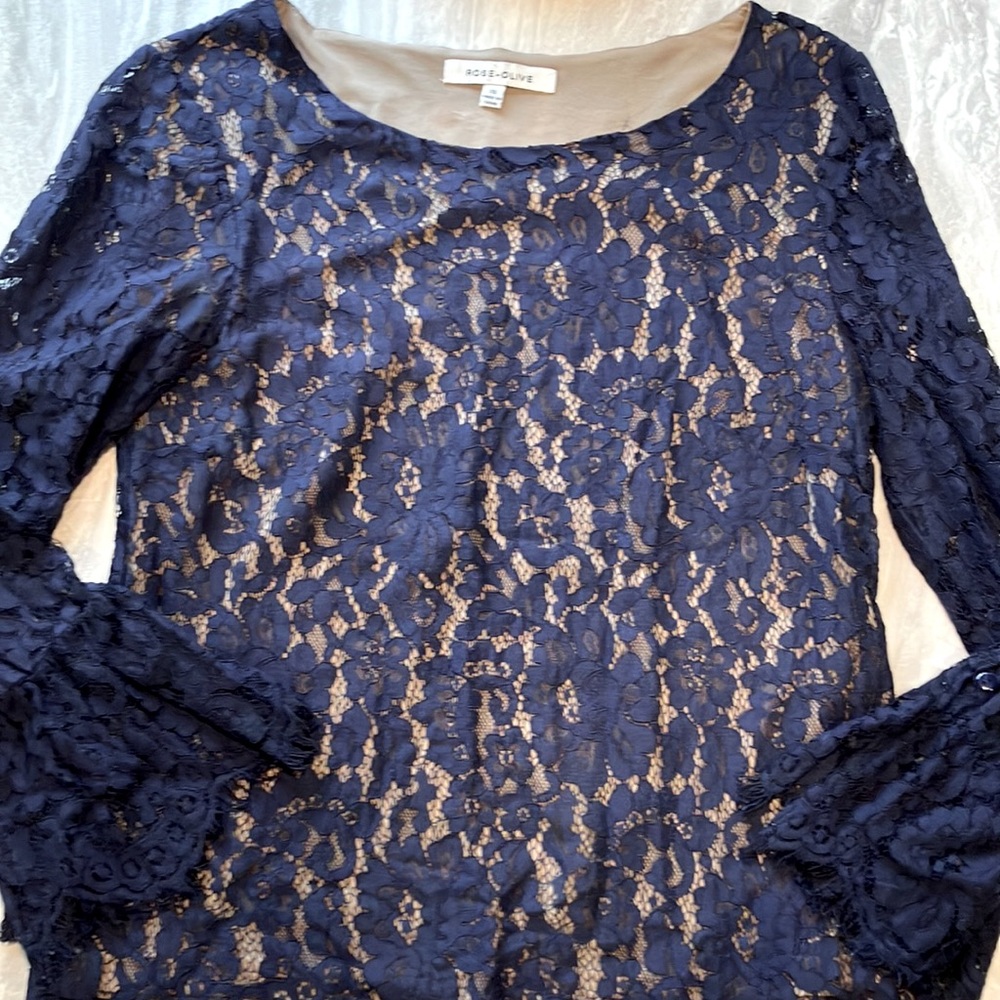 Rose + Olive Blue Lace Blouse